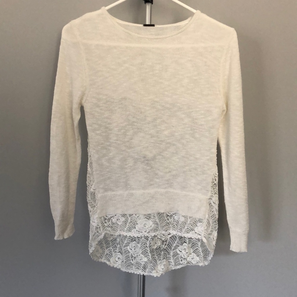 Poof Girl White Sweater with Lace Back Size Large 14